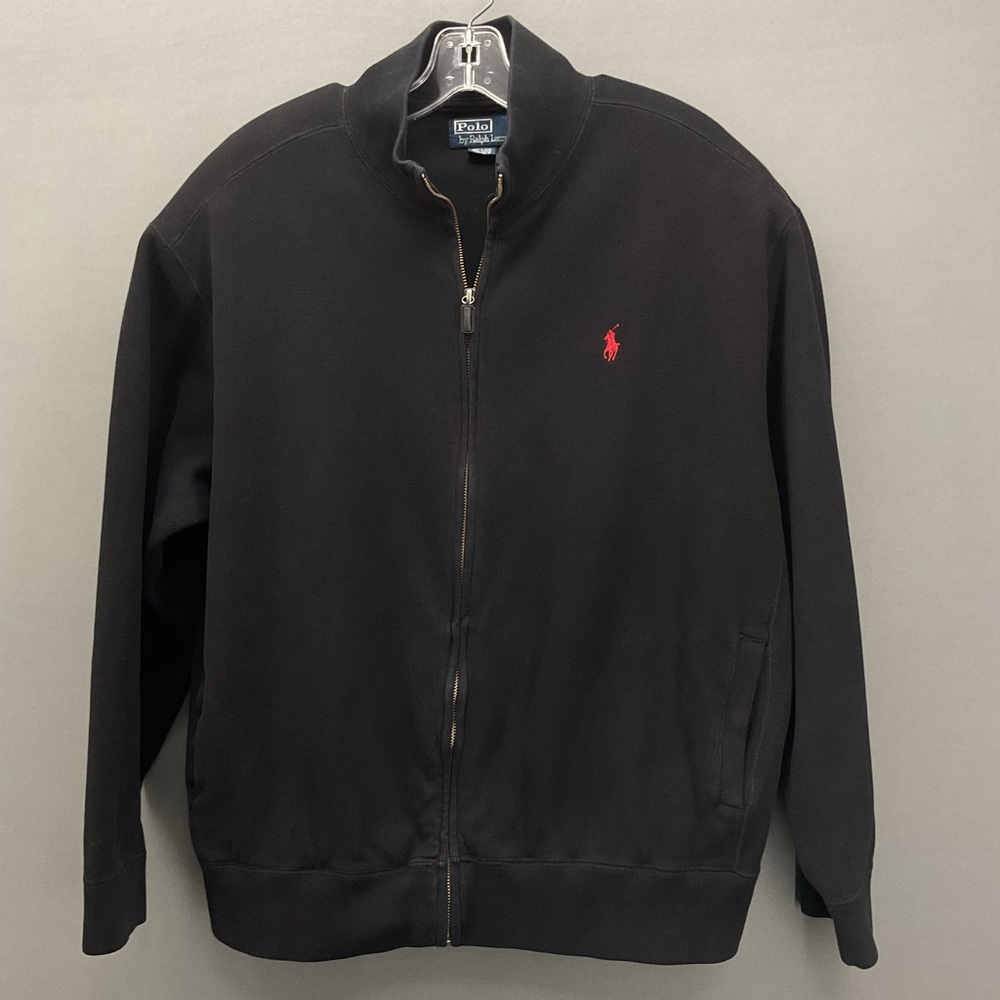 Polo Ralph Lauren Men’s XL Black Full Zip Mock Neck Sweatshirt Red Pony